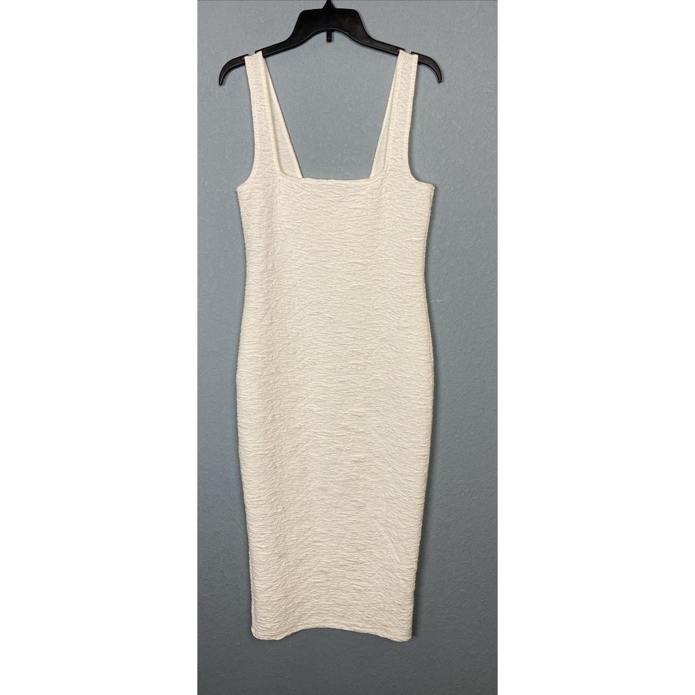 GOOD‎ AMERICAN Textured Scrunchie Midi Dress Women’s L (GA Size 3)White